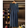 Spring Pleated Women's Bud Dress Round Neck Elegant Mid-Length V Collar Famale Clothing Chic 2DB6618