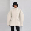 Women's Fleece Button Wasit Jacket Stand Collar Long Sleeve Pockets Oversized Coat Lady Spring Casual Outerwear