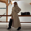 Casual Women Solid Loose Long Trench Coat with Belt Chic Stand Collar Double Breasted Oversize Long Jacket Autumn Outerwear