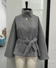 Autumn Elegant Coat Femme Lace Up Slim Woolen Coats Tops Street Casual Solid Turtleneck Jacket Women