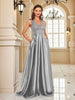 Elegant Sequins Evening Dress For Women Deep V-neck Satin Prom Party Green Dress Floor Length Blue Formal Gowns