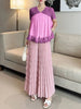 Pleated Elastic Waist Women's Wide Leg Pants Chic Elegant Design Handmade Pleated Stretch Loose Long Pants 2DB3646