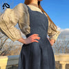 Retro Women's Corduroy Dress Square Neck Casual Medieval Dresses Vestidos Para Mujer