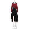 Spring Autumn Large Size Suit Women's Korean Knitted Sweater Irregular Suspender Dress Two-piece Suit