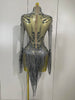 Sexy Performance Stage Costume Sparkly Rhinestones Tassel See-Through Dress Women Bars Nightclub Party Latin Dance Dress