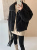 Faux Lambs Women Jacket Y2K Autumn Plush Thick Zipper Warm Coats Streetwear Long Sleeve All Match Hairy Outerwear