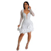 Women Dress Diamonds Splice Ruffles Mini Dresses Square Collar Full Sleeve Slim Fit Sold Evening Party Vestidos Elegant Ladies