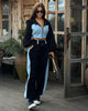 Contrast Color Patchwork Hoodies Pants Set Women Zipper Short Hooded Coats Lace Up Wide Leg Pant Spring Autumn Tracksuit