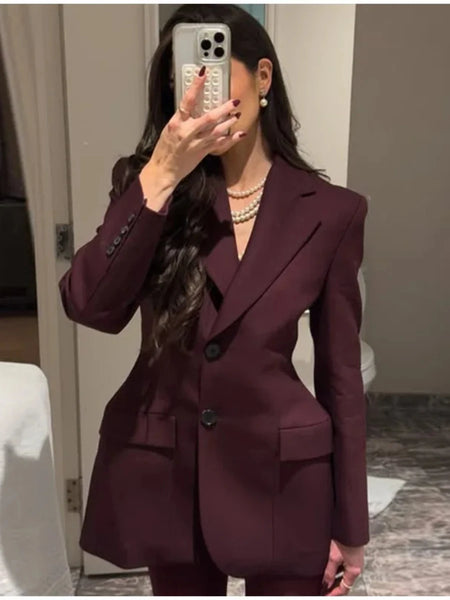 Women's Autumn Winter Slim Waist Chic Blazer Coats Office Ladies Double Breasted Suits Jacket Women Clothing