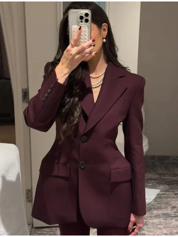 Women's Autumn Winter Slim Waist Chic Blazer Coats Office Ladies Double Breasted Suits Jacket Women Clothing