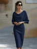 Spring Women's Elegant Dress High Waist O-neck 7-quarter Sleeves Slim Simple Office Solid Color Female Mid-length Skirt