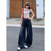 Letter Embroidery Wide Leg Trousers Women Korean High Waisted Sickle Jeans Female Streetwear Baggy Y2K Denim Pants