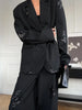Women Black Sequin Embroidery Blazer 2 Piece Set Full Sleeve Lapel V-neck Coat Wide Leg Pants Suit Lady Spring Autumn Wears