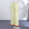 Striped Patchwork Scalloped Trim Trousers Women Street Elastic Waist Pocket Panelled Loose Wide Leg Pants Chic Ladies Partywear