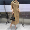 Pleated Dress for Women Single-Breasted Cardigan Jacket Versatile Loose Gold Lapel Long Pleated Skirt