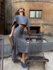 Light Blue Cape 3 Piece Outfit Women Solid Slim Blouse Asymmetrical Hem Midi Skirt Lady Formal Office Matching Set