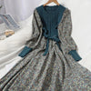 Autumn Winter Korean Patchwork Bandage Long Sleeved Knitted Dress Women's Slim Sweet Corduroy Flower Dresses