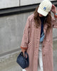 Women Red Plaid Long Trench Coat Casual Lapel Single Breasted Full Sleeve Windbreaker Jacket Y2k Autumn Lady Streetwear