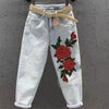 High Waist Harlan Jeans Women's Spring Autumn Large Size Embroidery Loose Ankle Length Jeans Denim Pants 5XL