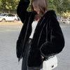Korean Loose Thick Plush Coat For Women Winter Imitation Fur Rabbits Grass Coat Female Warm Zipper Jacket Hooded Parka Overcoat