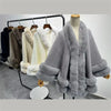 Women 2 Circle Wraps Long Faux Rabbit Fur Cape Poncho Winter Loose Thick Warm Shawl Outerwear Knitted Cloak Overcoat