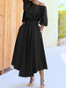 Women's S-2XL Size Slanted Shoulder Collar Tie Waist Style Solid Color Dress Leopard print maxi dresses for women