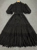 Dot Print Sheer Dress for Women Stand Collar Puff Sleeve High Waist Patchwork Lace Up Elegant Casual Dresses Female