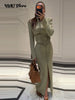 Elegant Commute Women's Long Skirt Suit Stand Neck Full Sleeve Slim Cropped Blazer Jacket Split Skirts Lady Solid Outfits