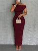 Water Ripple Slanted Shoulder Dress Women's Elegant And Simple Solid Color A-line Collar Mid-waist Sexy Hip Wrap Skirt