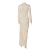 Autumn Elegant High Collar Long Sleeve Ruched Slim Fit Long Dress Women'S Solid Casual Party Club Street Clothes