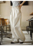Women's Striped Straight Wide Leg Trousers Old Money White Cotton Linen Texture Thin Breathable Loose Casual Daily Bottoms