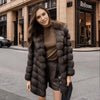 Brown Hooded Women's Faux Mink Fur Coat Thick Autumn Winter Chic Cardigan Mid Length Loose Warm Jackets 2DB4632