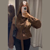Elegant High Waist Jacket Stand Collar Double-breasted Belt Short Coat Autumn Winter Women Commute Evening Party Outfit