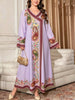 Plus Size Middle Eastern Gown Western V-Neck Printed Women's Dress for Commute Loose Vacation Style Long Sleeve Dress