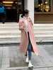 Pink Double Sided Cashmere Coat Women's Mid Length Autumn Winter High End Split Belt Coats Streetwear 2DA7712