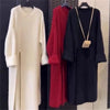 Side Slit Knitted Dress Women Autumn Winter Loose O Neck Pullover Oversize Long Sweater Dress Korean Solid Color Dresses