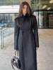Autumn Commute Women's Maxi Coat Solid Long Sleeve Shoulder Padded Straight Slim Overcoats Office Daily Lady Outwears