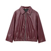 Wine Red Faux Leather Jakcet Outerwear Thicken Zipper Lapel Pu Coats Autumn Winter Streetwear Ladies Tops Women