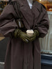 High Street Brown Belted Trench Coats Women's Loose Lapel Lace-up Button Full Sleeve Windbreakers Autumn Ladies Outwear
