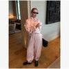 Women Frog Button Satin Jacket Lattern Pants Set Stand Collar Long Sleeve Top Wide Leg Pant Loose Fit Suit Summer Casual Outfits