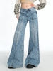 Vintage High Waist Jeans Women Solid Red Wide Leg Flare Full Length Denim Pants Streetwear