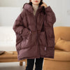 Lagabogy Winter Women White Duck Down Jacket Casual Loose Over Size Warm Parka Female Drawstring Hooded Puffer Coat