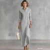 Autumn Vintage Striped Trim Long Sleeve Maxi Dress Women's Stand Collar Button Straight Dress Loose Casual Party Maxi Dresses