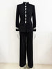High Street Designer Suit Women Beaded Diamonds Stand Collar Jacket Pants Suit 2pcs Set
