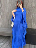 Ruffle Sleeves Pleated Dress For Women Lapel Solid Color Maxi Style Loose Elegant Clothing Spring 2DA2766