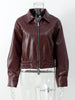 Loose PU Jacket Coats For Women Autumn Winter Long Sleeve Lapel Wine Red Coats Vintage Commuting Bomber Jackets