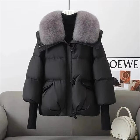 Women's Winter Parka Coat Casual Korean Version Lady Outerwear Temperament Thicken Big Fur Collar Ladies Down Cotton Jacket