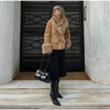 Women Faux Fur Collar Puffer Jacket Lapel Oversized Long Sleeve Warm Loose Thick Coat Female Winter Casual Jackets