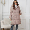 Winter Women's Long Coat Windproof Warm Padded-Cotton Coat Simple Loose Hooded Parkas Plaid Quilted Jackets for Woman