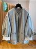 European and American Style Lace-embroidered Casual Denim Coat for Women Spring and Autumn Loose V-neck Coats